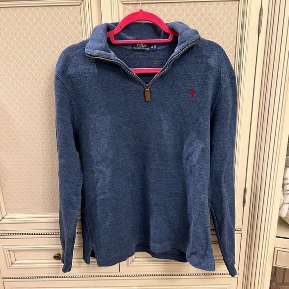 blue Polo Ralph Lauren Luxury Jersey Quarter-Zip Pullover - Picture 1 of 6